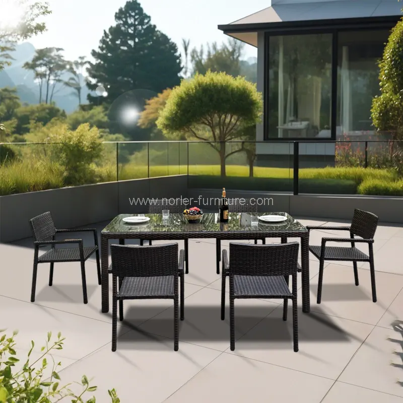 Ανθεκτικό εξωτερικό πλαίσιο αλουμινίου PE Rattan Dining Set