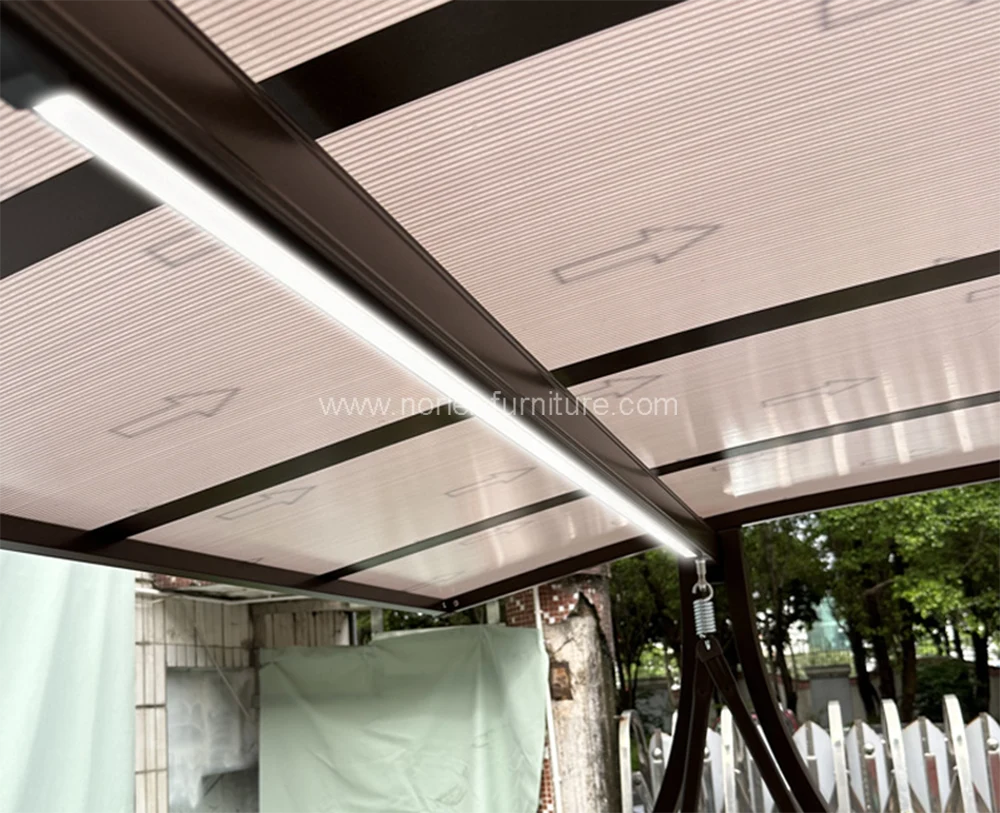 Outdoor Aluminum Swing With Solar Lights Shed