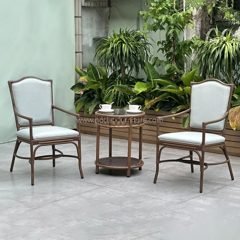 Υπαίθριο αλουμίνιο ξύλο κόκκων PE Rattan Balcony σετ